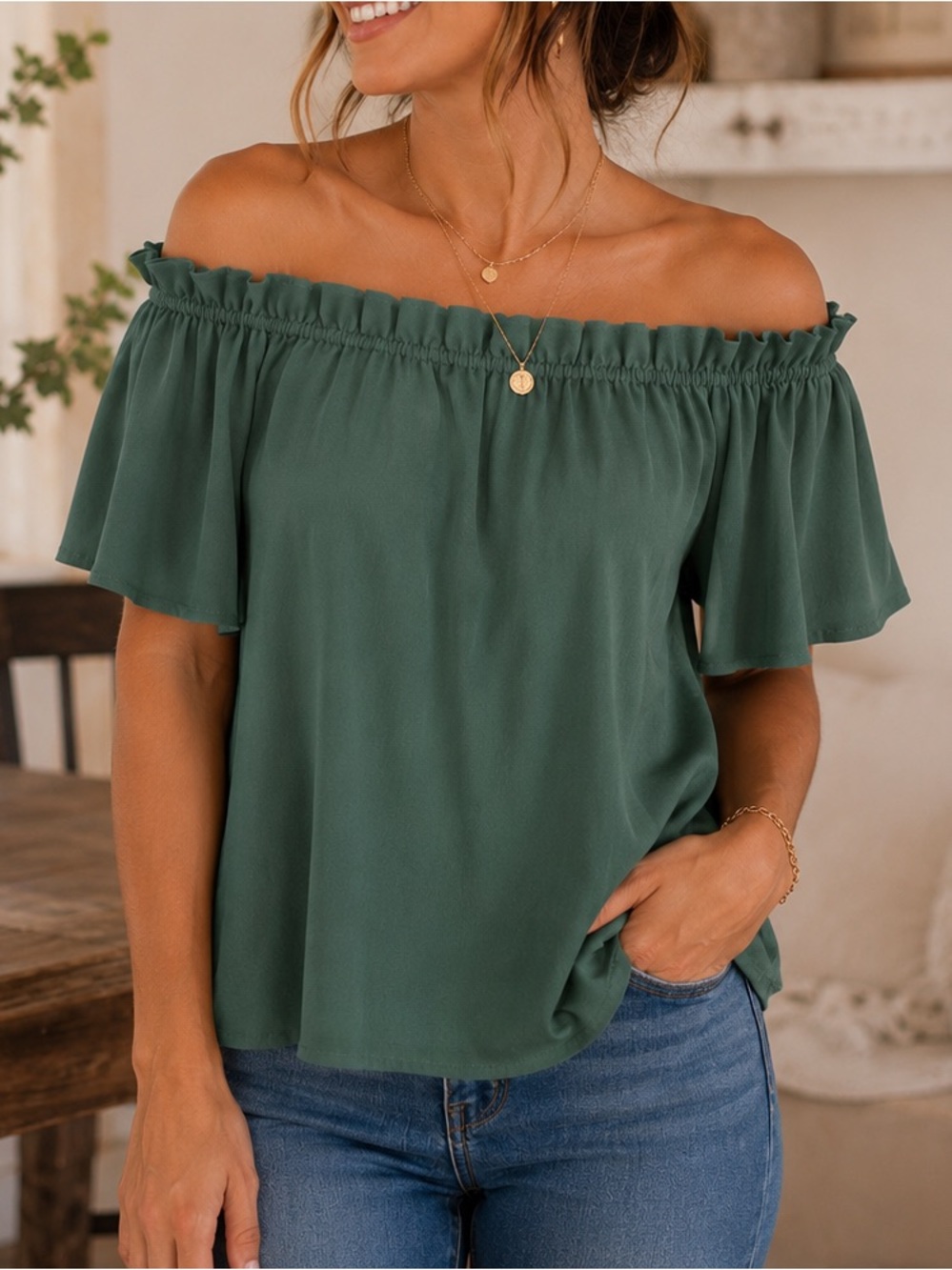 Entro Off-the-Shoulder Flutter Sleeve Blouse – Size Medium